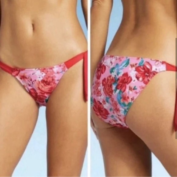 Xhilaration Red and Pink Floral Tie Strap Bikini Top (L) and Bottoms (S) - Picture 2 of 11